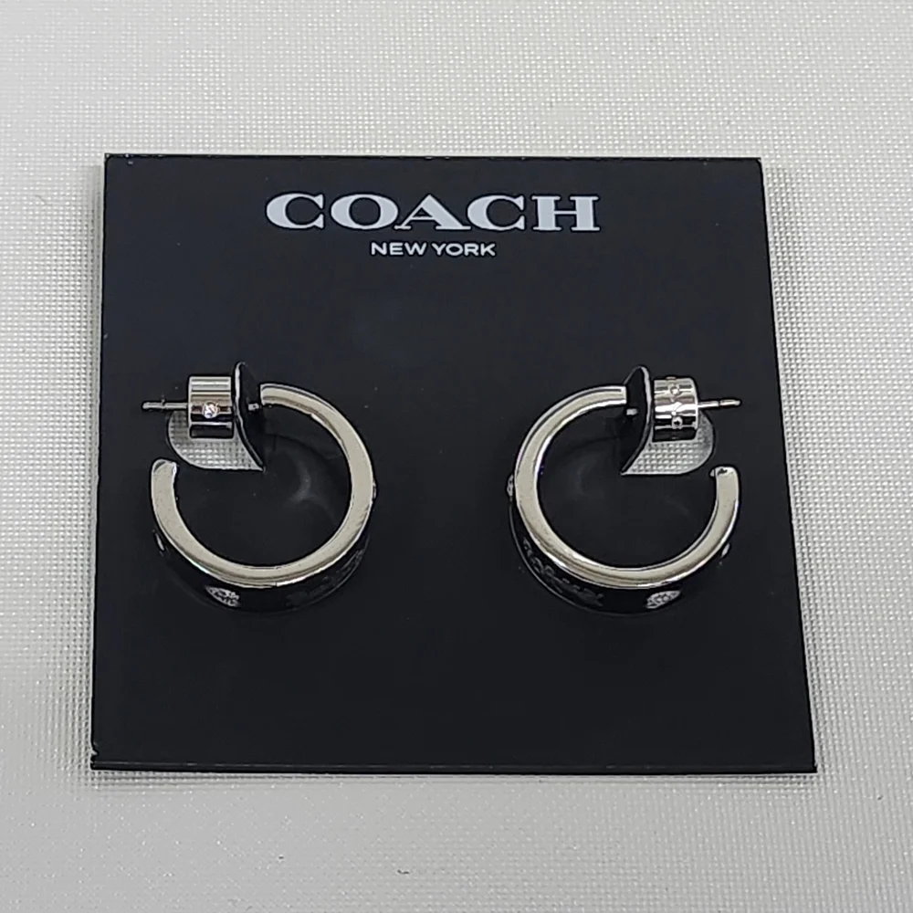 NWT Coach Silver-Tone Signature Horse Carriage Hoop Earrings - Picture 2 of 3